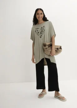 bonprix Nachhaltigere Materialien|Shirts & Tops^T-Shirt aus fließender Viskose new khaki graphisch bedruckt