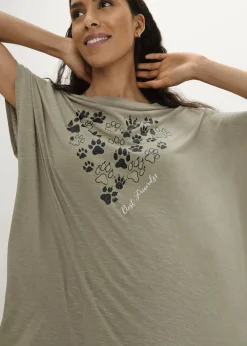 bonprix Nachhaltigere Materialien|Shirts & Tops^T-Shirt aus fließender Viskose new khaki graphisch bedruckt