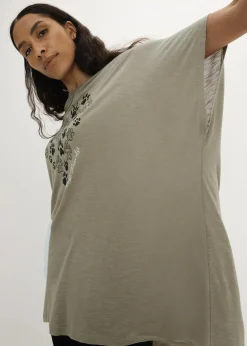 bonprix Nachhaltigere Materialien|Shirts & Tops^T-Shirt aus fließender Viskose new khaki graphisch bedruckt