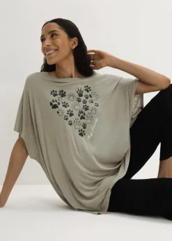 bonprix Nachhaltigere Materialien|Shirts & Tops^T-Shirt aus fließender Viskose new khaki graphisch bedruckt