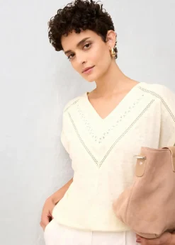 bonprix Nachhaltigere Materialien|Shirts & Tops^T-Shirt aus reinem Leinen mit Spitze wollweiß