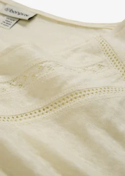 bonprix Nachhaltigere Materialien|Shirts & Tops^T-Shirt aus reinem Leinen mit Spitze wollweiß