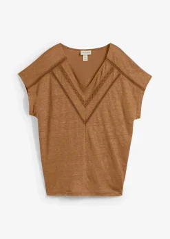 bonprix Premium|Shirts & Tops^T-Shirt aus reinem Leinen mit Spitze cognac braun