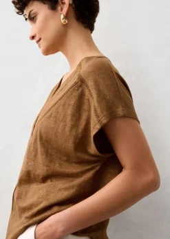 bonprix Premium|Shirts & Tops^T-Shirt aus reinem Leinen mit Spitze cognac braun