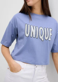 bonprix Shirts & Tops^T-Shirt aus reiner Baumwolle blau/weiß bedruckt