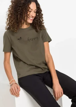 bonprix Shirts & Tops^T-Shirt aus reiner Baumwolle dunkeloliv