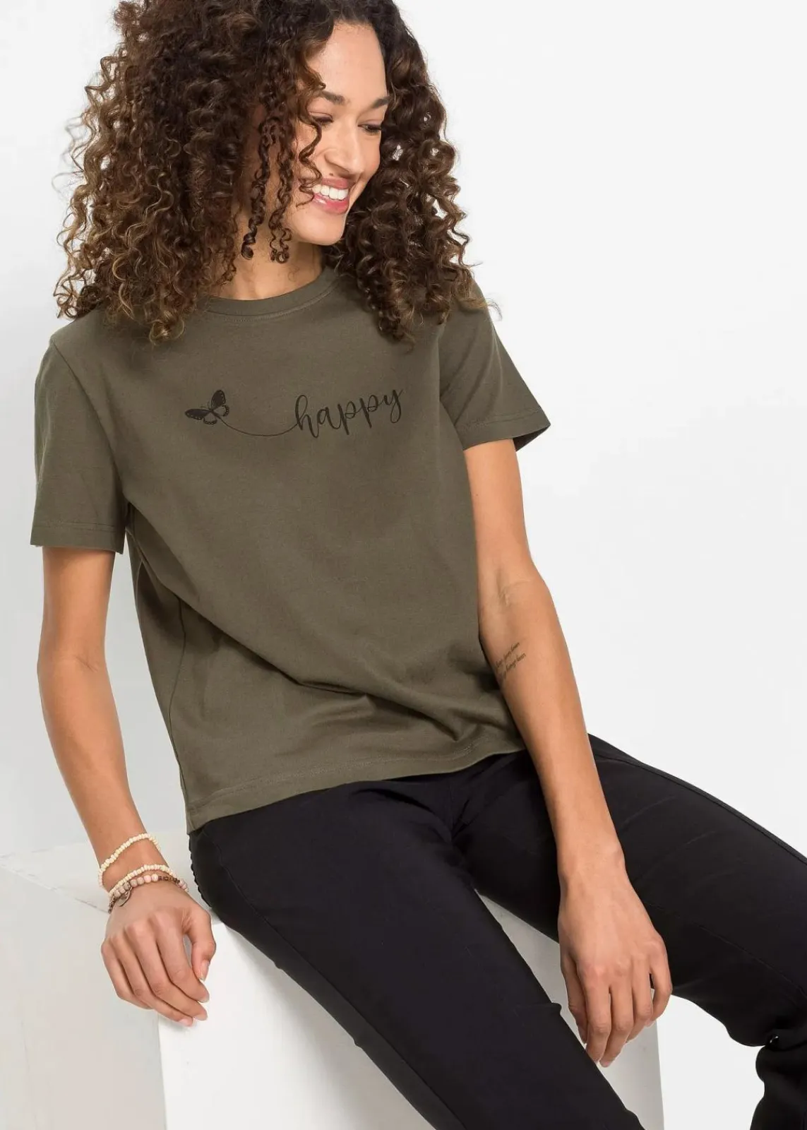 bonprix Shirts & Tops^T-Shirt aus reiner Baumwolle dunkeloliv