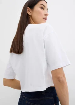 bonprix Shirts & Tops^T-Shirt aus reiner Baumwolle weiß/edelsteinblau bedruckt