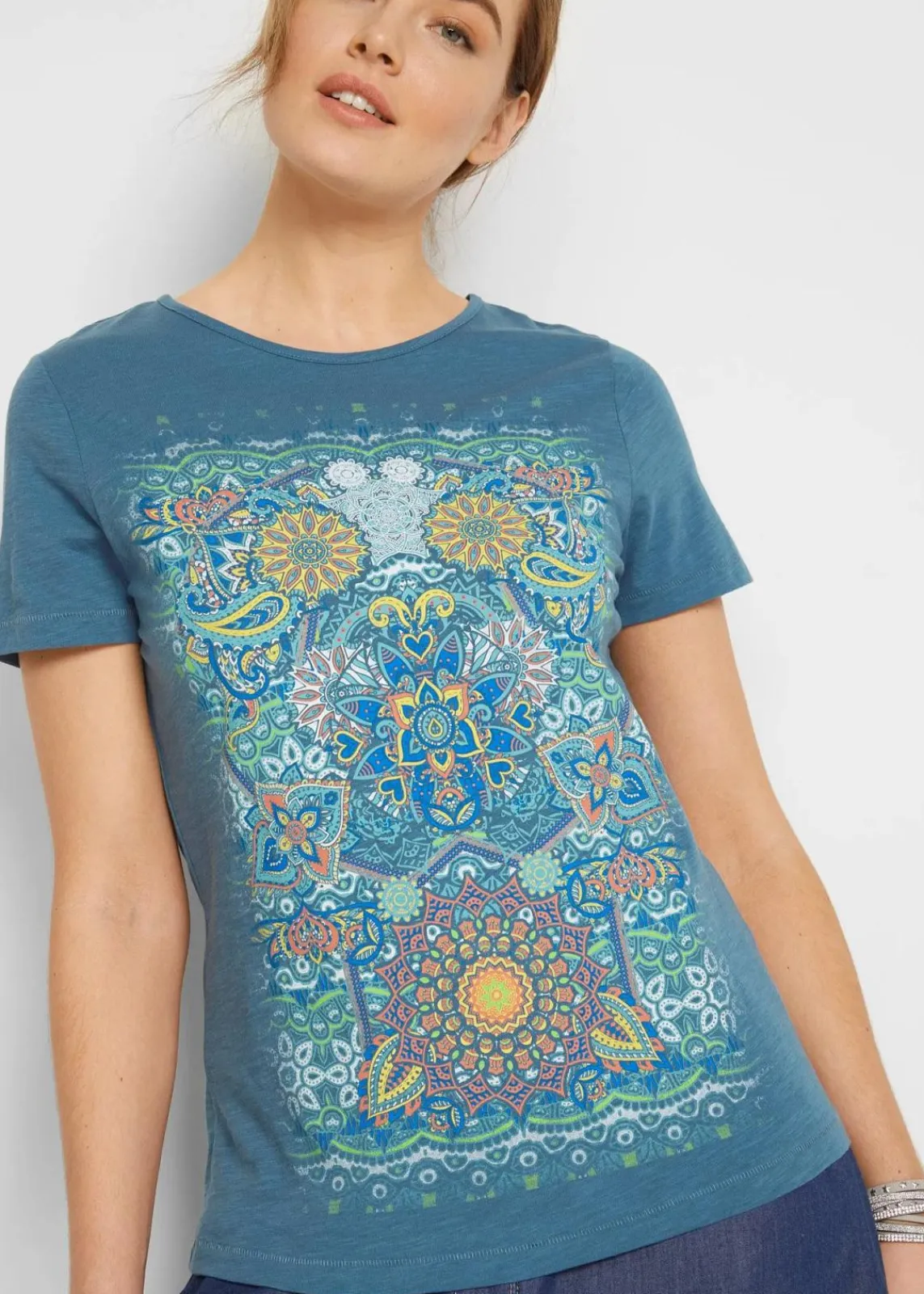 bonprix Nachhaltigere Materialien|Shirts & Tops^T-Shirt aus reiner Baumwolle jeansblau bedruckt