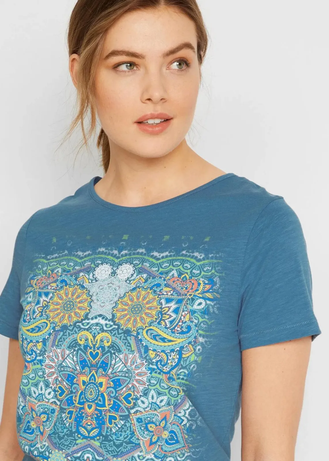 bonprix Nachhaltigere Materialien|Shirts & Tops^T-Shirt aus reiner Baumwolle jeansblau bedruckt