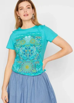bonprix Shirts & Tops|Nachhaltigere Materialien^T-Shirt aus reiner Baumwolle mattaqua bedruckt