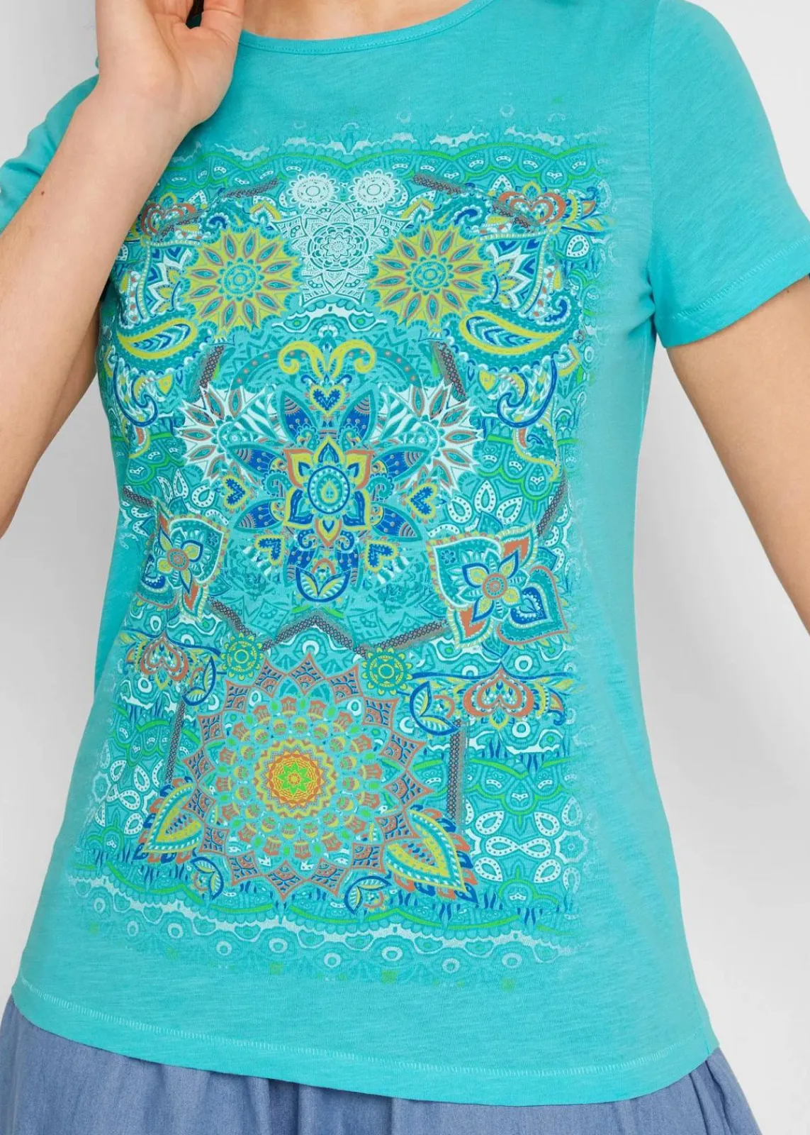 bonprix Shirts & Tops|Nachhaltigere Materialien^T-Shirt aus reiner Baumwolle mattaqua bedruckt