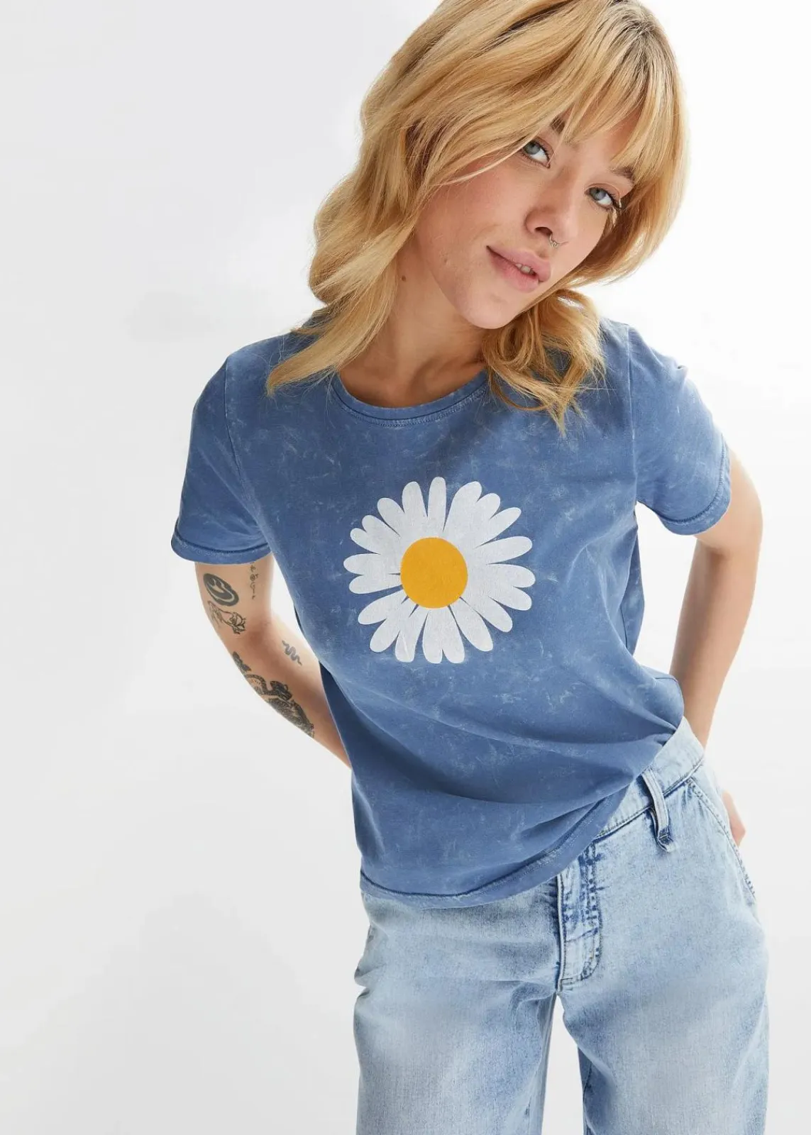 bonprix Nachhaltigere Materialien|Shirts & Tops^T-Shirt aus reiner Bio-Baumwolle jeansblau washed