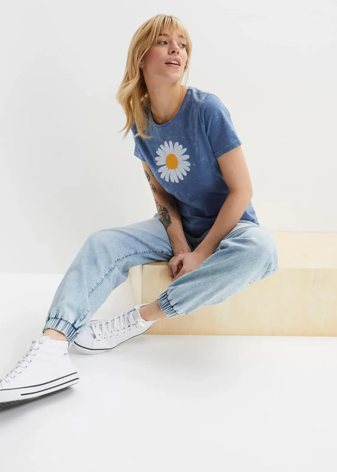 bonprix Nachhaltigere Materialien|Shirts & Tops^T-Shirt aus reiner Bio-Baumwolle jeansblau washed