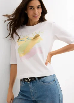 bonprix Shirts & Tops|Nachhaltigere Materialien^T-Shirt aus reiner Bio-Baumwolle weiß graphisch bedruckt
