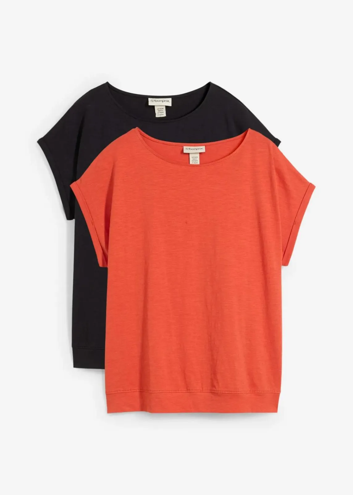 bonprix Nachhaltigere Materialien|Shirts & Tops^T-Shirt aus reiner Bio-Baumwolle (2er Pack) schwarz/zimtrot