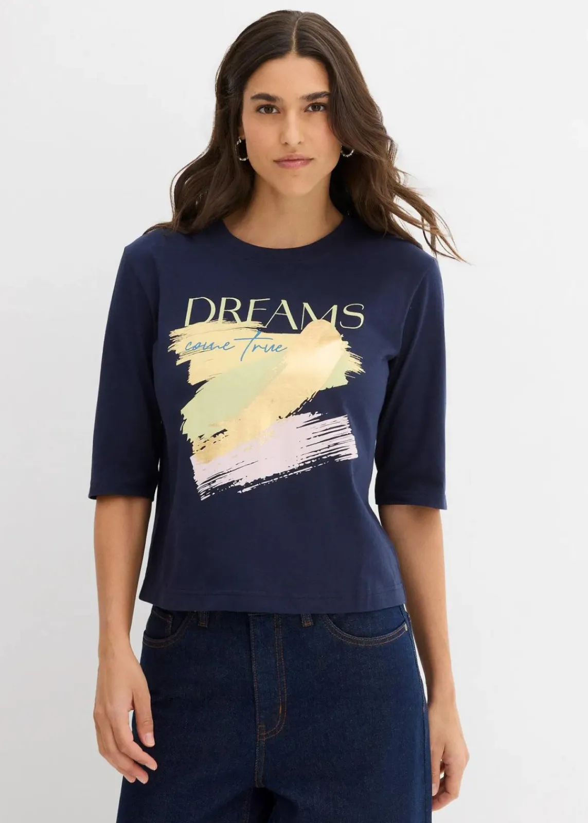 bonprix Nachhaltigere Materialien|Shirts & Tops^T-Shirt aus reiner Bio-Baumwolle dunkelblau graphisch bedruckt