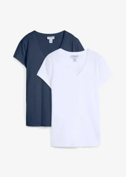 bonprix Bekleidung·Röcke|Basics^T-Shirt aus reiner Bio-Baumwolle (2er Pack) dunkelblau/weiß