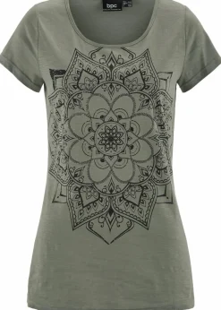 bonprix Nachhaltigere Materialien|Shirts & Tops^T-Shirt aus reiner Bio-Baumwolle oliv graphisch bedruckt