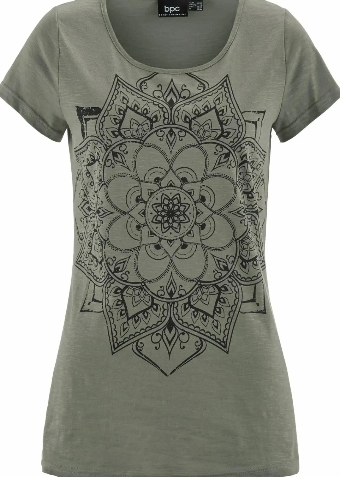 bonprix Nachhaltigere Materialien|Shirts & Tops^T-Shirt aus reiner Bio-Baumwolle oliv graphisch bedruckt