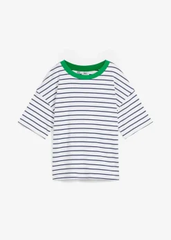 bonprix Shirts & Tops|Nachhaltigere Materialien^T-Shirt aus reiner Bio-Baumwolle weiß/tiefblau/grasgrün gestreift
