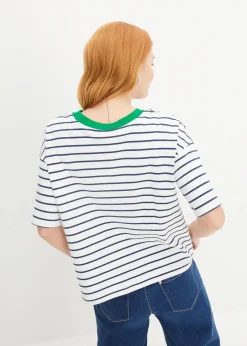 bonprix Shirts & Tops|Nachhaltigere Materialien^T-Shirt aus reiner Bio-Baumwolle weiß/tiefblau/grasgrün gestreift