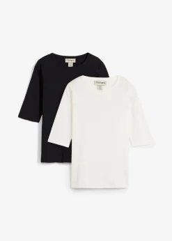 bonprix Nachhaltigere Materialien|Shirts & Tops^T-Shirt aus reiner Bio-Baumwolle, (2er Pack) schwarz/wollweiß
