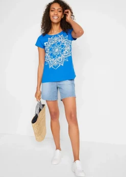bonprix Shirts & Tops|Nachhaltigere Materialien^T-Shirt aus reiner Bio-Baumwolle azurblau graphisch bedruckt