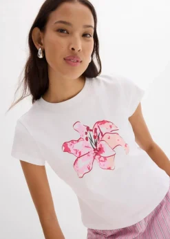 bonprix Shirts & Tops|Nachhaltigere Materialien^T-Shirt aus reiner Bio-Baumwolle weiß/kristallrosa bedruckt