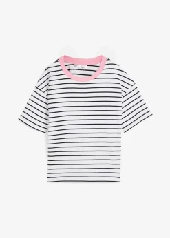 bonprix Nachhaltigere Materialien|Shirts & Tops^T-Shirt aus reiner Bio-Baumwolle weiß/schwarz/rosa gestreift