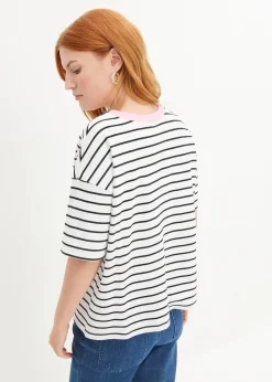 bonprix Nachhaltigere Materialien|Shirts & Tops^T-Shirt aus reiner Bio-Baumwolle weiß/schwarz/rosa gestreift