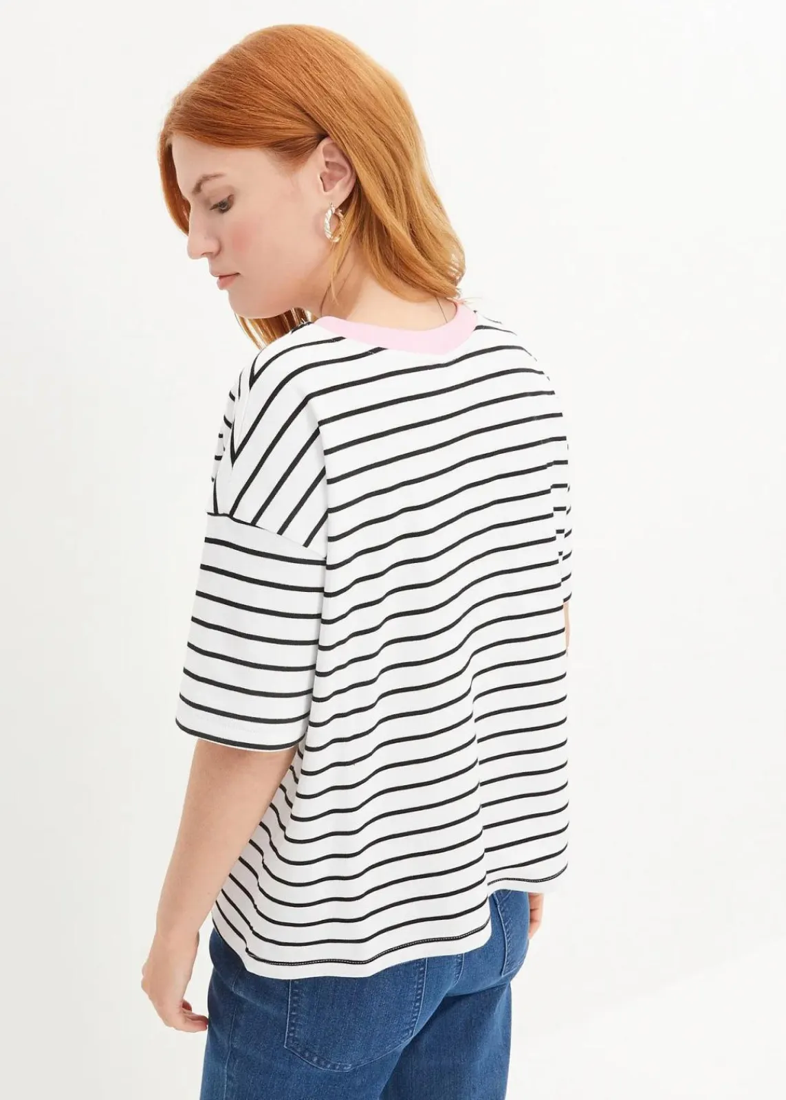 bonprix Nachhaltigere Materialien|Shirts & Tops^T-Shirt aus reiner Bio-Baumwolle weiß/schwarz/rosa gestreift