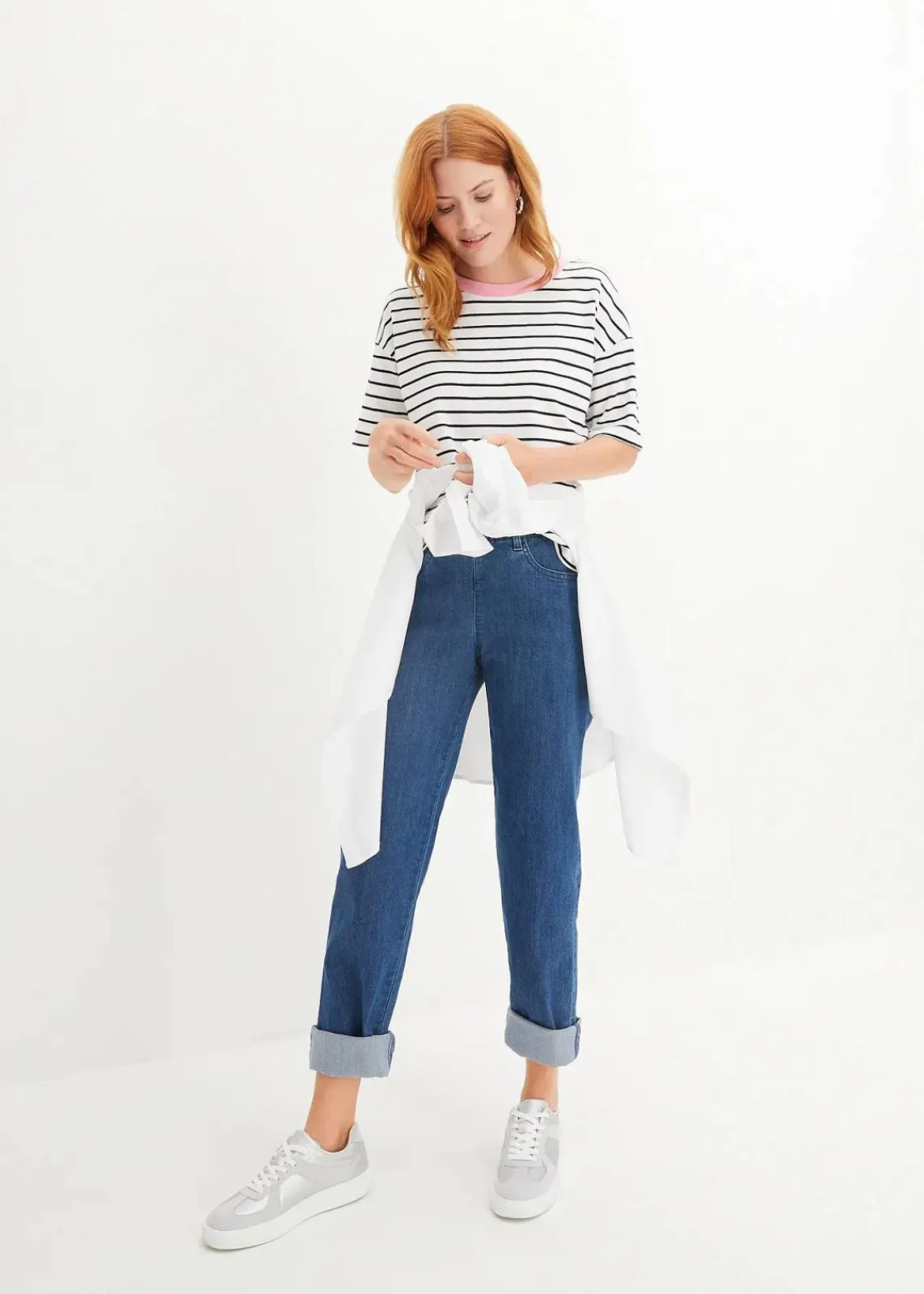bonprix Nachhaltigere Materialien|Shirts & Tops^T-Shirt aus reiner Bio-Baumwolle weiß/schwarz/rosa gestreift