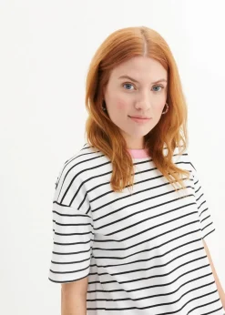 bonprix Nachhaltigere Materialien|Shirts & Tops^T-Shirt aus reiner Bio-Baumwolle weiß/schwarz/rosa gestreift