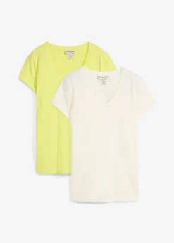 bonprix Nachhaltigere Materialien|Shirts & Tops^T-Shirt aus reiner Bio-Baumwolle (2er Pack) zitrusgelb/cremeweiß