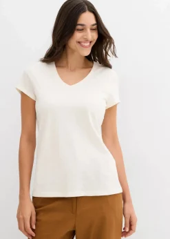 bonprix Nachhaltigere Materialien|Shirts & Tops^T-Shirt aus reiner Bio-Baumwolle (2er Pack) zitrusgelb/cremeweiß