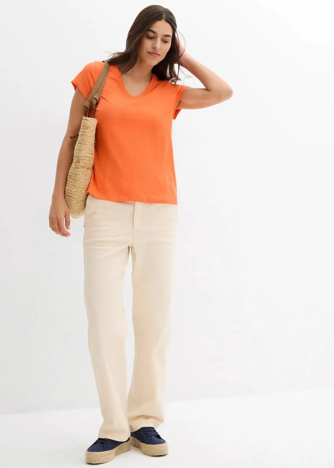 bonprix Nachhaltigere Materialien|Shirts & Tops^T-Shirt aus reiner Bio-Baumwolle (2er Pack) schwarz/mango
