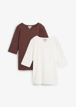 bonprix Nachhaltigere Materialien|Shirts & Tops^T-Shirt aus reiner Bio-Baumwolle, (2er Pack) wollweiß/terrabraun