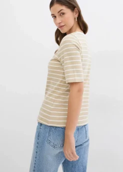 bonprix Nachhaltigere Materialien|Shirts & Tops^T-Shirt aus schwerer Bio-Baumwolle rauchkhaki/wollweiß gestreift