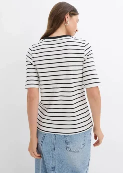 bonprix Bekleidung·Röcke|Basics^T-Shirt aus schwerer Bio-Baumwolle wollweiß/schwarz gestreift