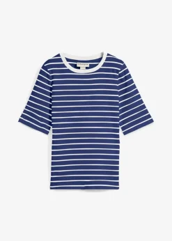 bonprix Nachhaltigere Materialien|Shirts & Tops^T-Shirt aus schwerer Bio-Baumwolle dunkelblau/wollweiß gestreift