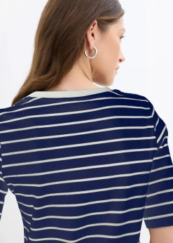 bonprix Nachhaltigere Materialien|Shirts & Tops^T-Shirt aus schwerer Bio-Baumwolle dunkelblau/wollweiß gestreift