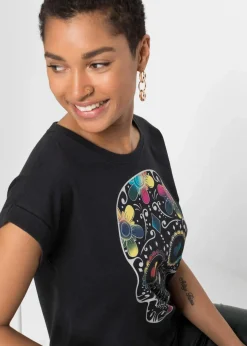 bonprix Shirts & Tops^T-Shirt aus softem Viskose-Mix schwarz bedruckt