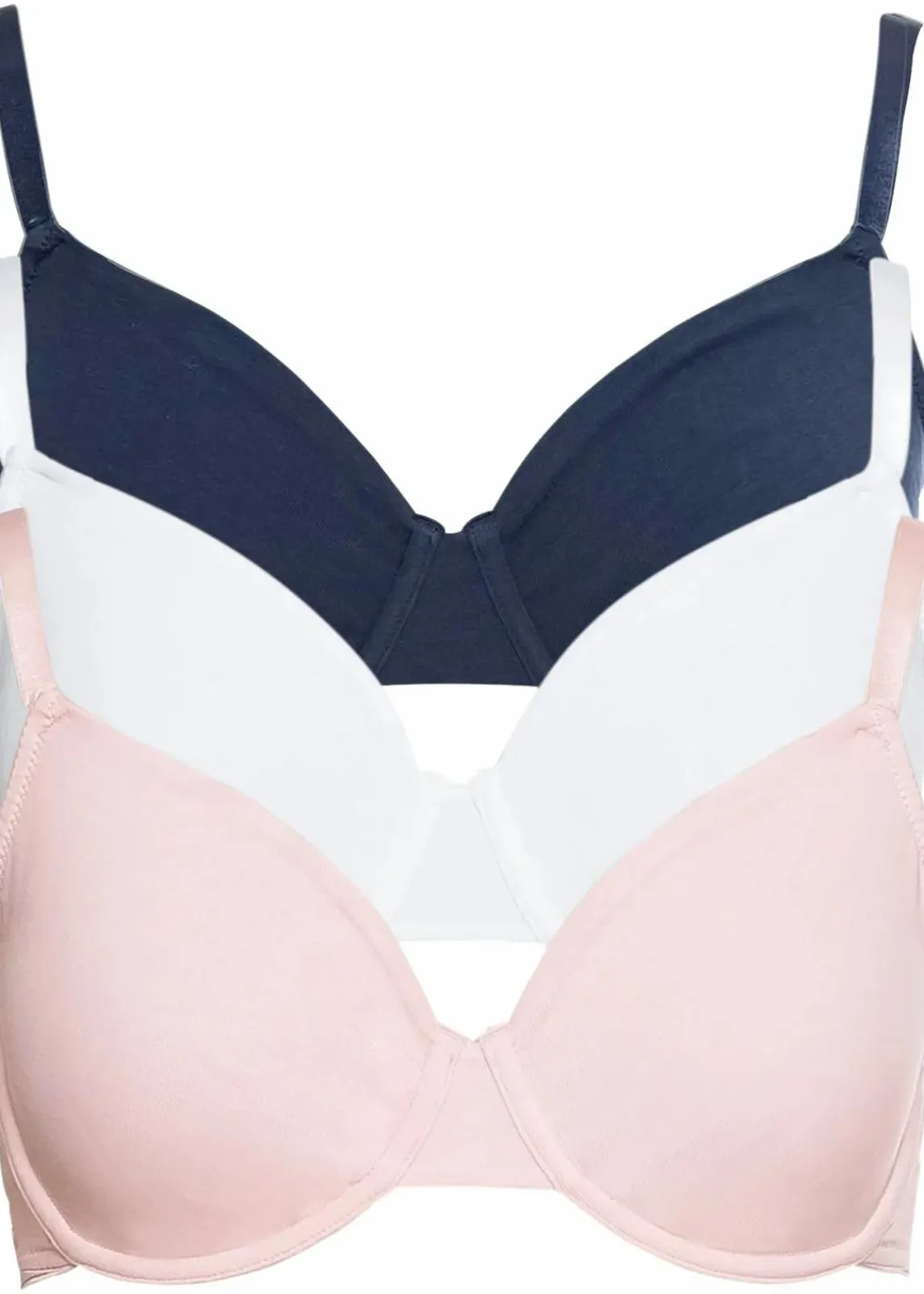 bonprix Große Cups D-H|Nachhaltigere Materialien^T-Shirt BH mit Bügel aus Bio-Baumwolle (3er Pack) dunkelblau + weiß + perlrosa