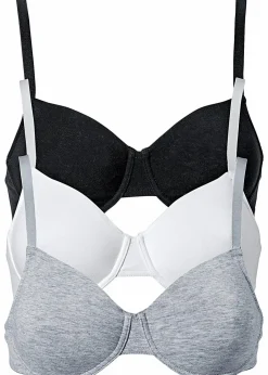 bonprix Große Cups D-H|Nachhaltigere Materialien^T-Shirt BH mit Bügel aus Bio-Baumwolle (3er Pack) weiß+ schwarz+ graumelange
