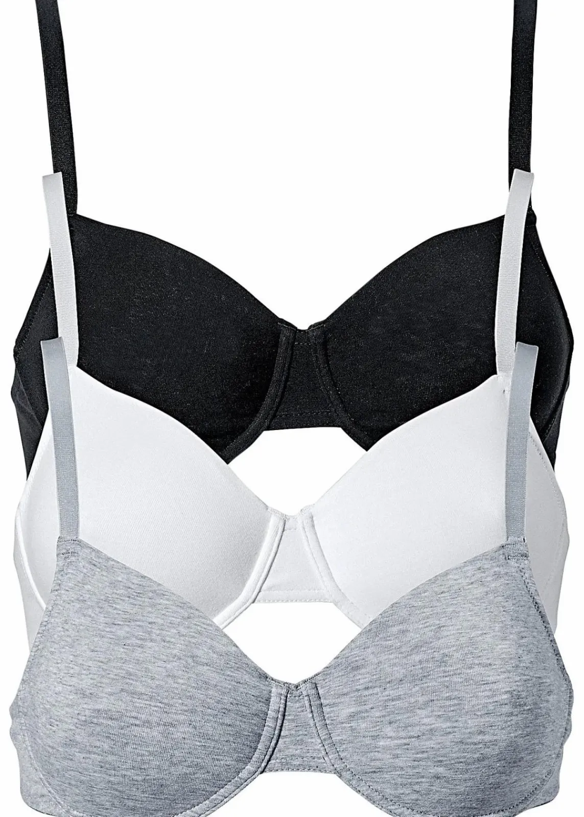 bonprix Große Cups D-H|Nachhaltigere Materialien^T-Shirt BH mit Bügel aus Bio-Baumwolle (3er Pack) weiß+ schwarz+ graumelange