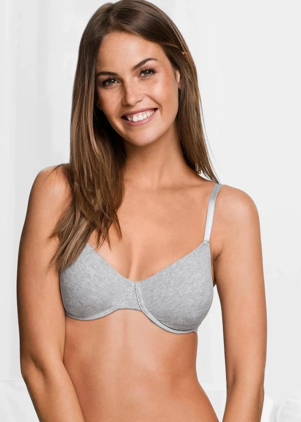 bonprix Große Cups D-H|Nachhaltigere Materialien^T-Shirt BH mit Bügel aus Bio-Baumwolle (3er Pack) weiß+ schwarz+ graumelange