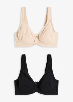 bonprix Wäsche·Basics|Wäsche·Baumwollunterwäsche^T-Shirt BH mit Bügel mit Baumwolle (2er Pack) schwarz + kreidebeige