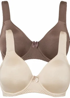 bonprix Große Cups D-H|Bhs^T-Shirt BH mit Bügel und Glanzeffekt (2er Pack) mattbraun + sandbeige