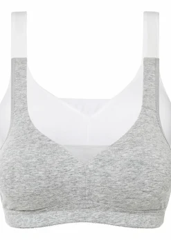bonprix Wäsche·Basics|Wäsche·Baumwollunterwäsche^T-Shirt BH ohne Bügel mit Baumwolle (2er Pack) hellgrau meliert + weiß